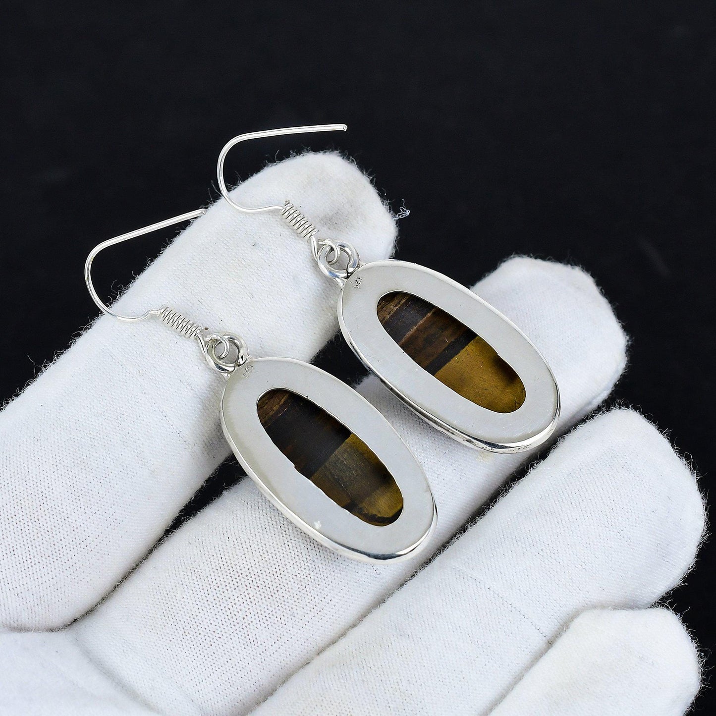 Golden Brown Tiger Eye Oval Earrings