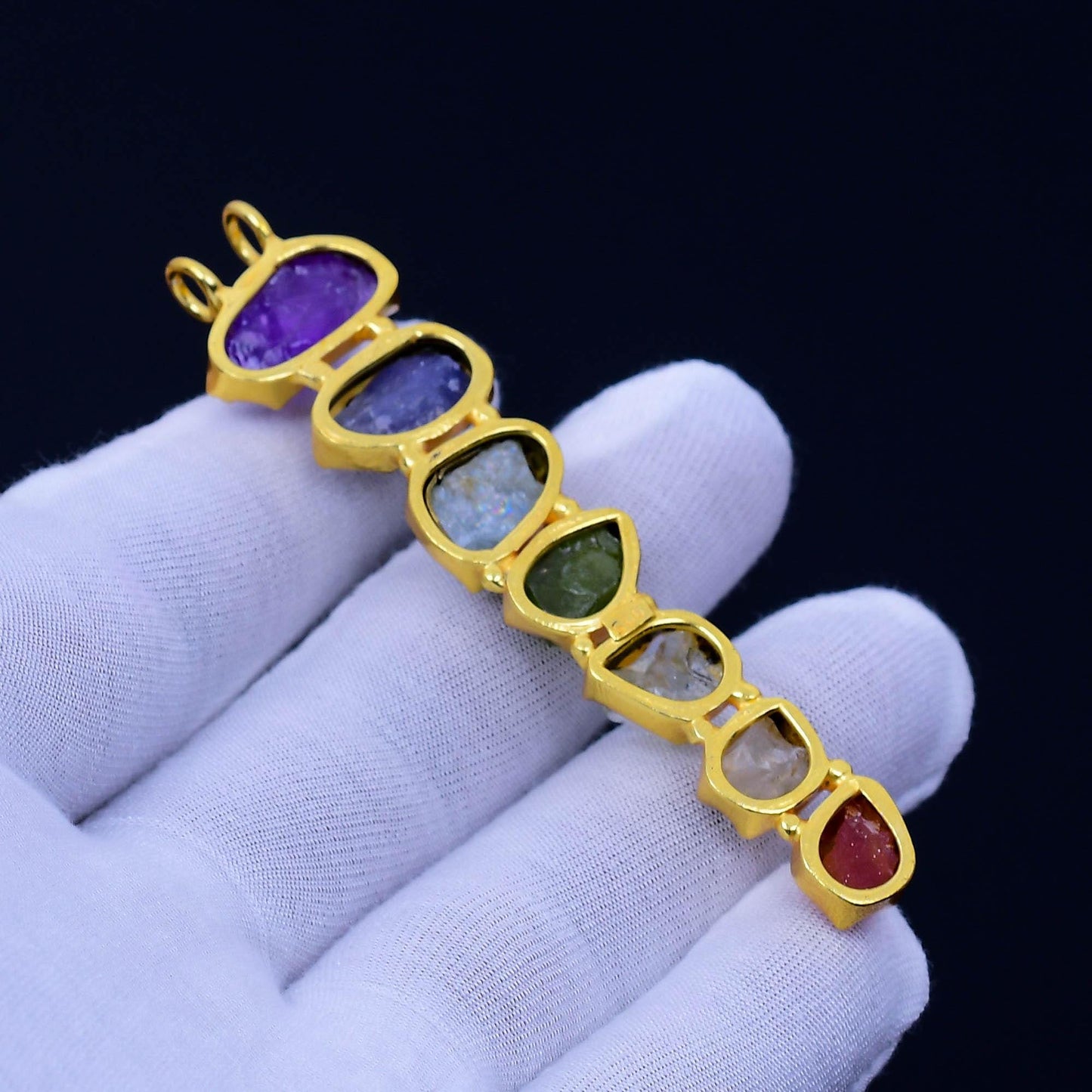 Yellow Gold 7 Chakras Raw Gemstone Pendant