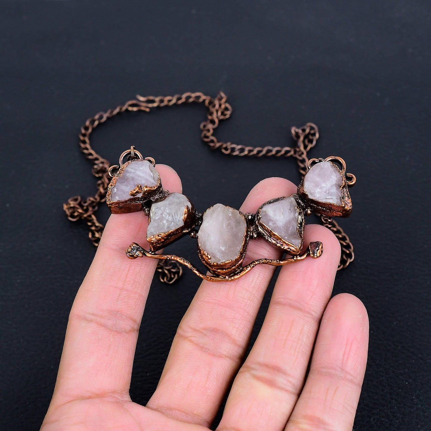 Pink Rose Quartz Gemstone Necklace