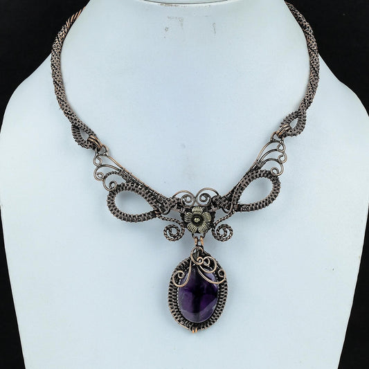 Purple Amethyst Gemstone Copper Pendant