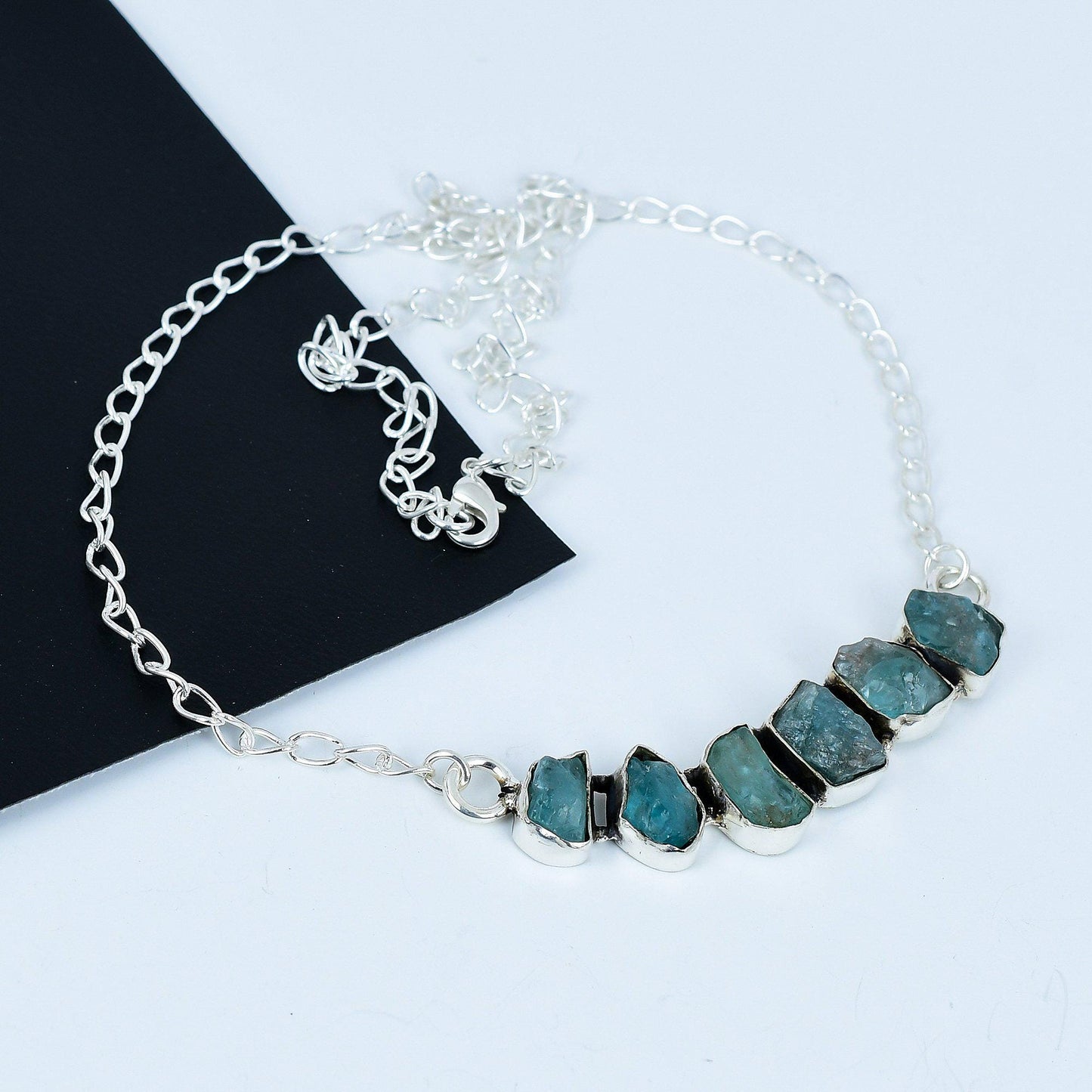 Raw Blue Apatite Sterling Silver Necklace