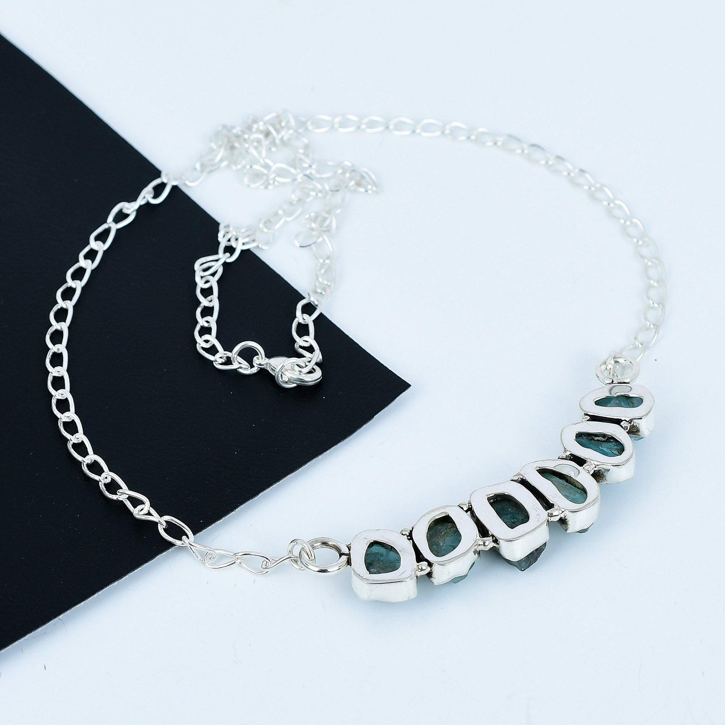 Raw Blue Apatite Sterling Silver Necklace