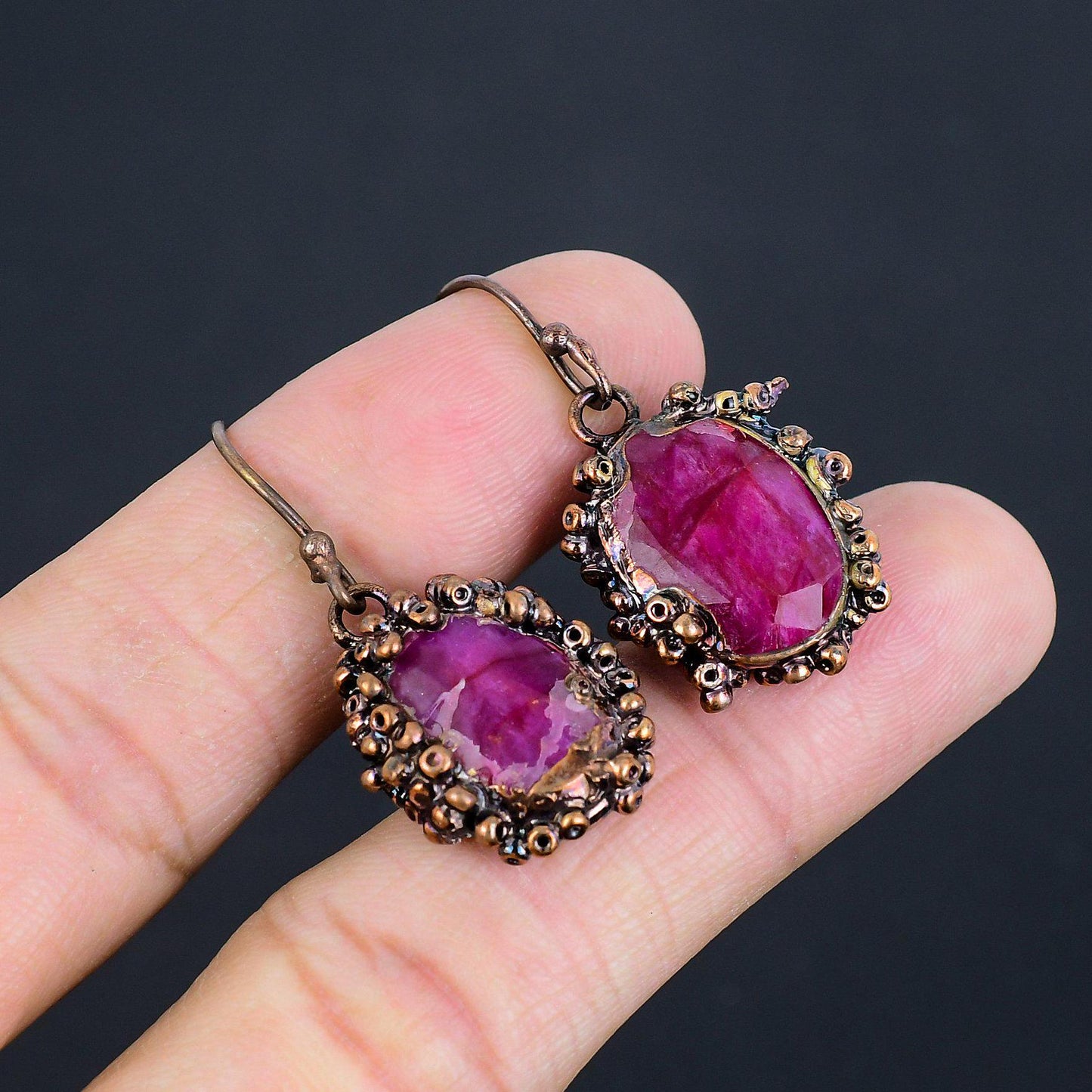 Kashmiri Red Ruby Gemstone Earrings