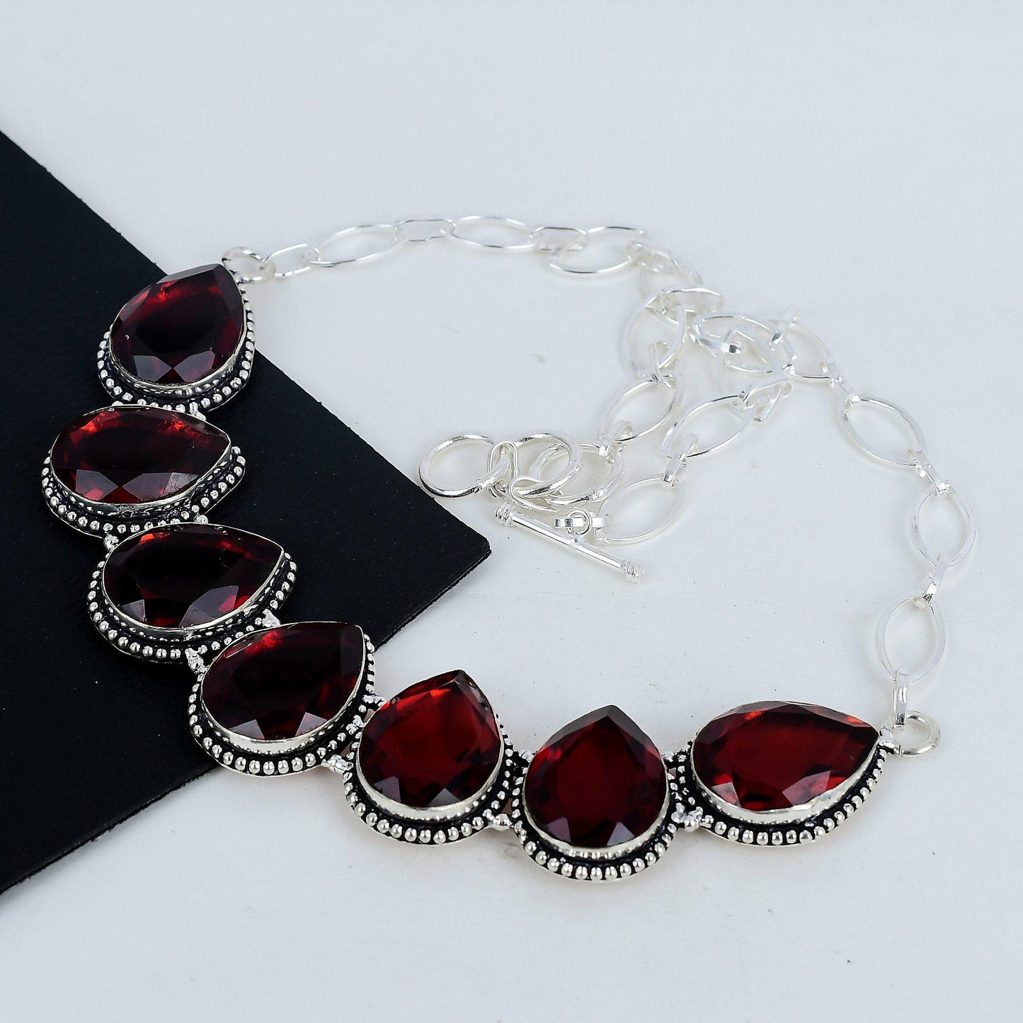Red Garnet Dainty Sterling Silver Necklace