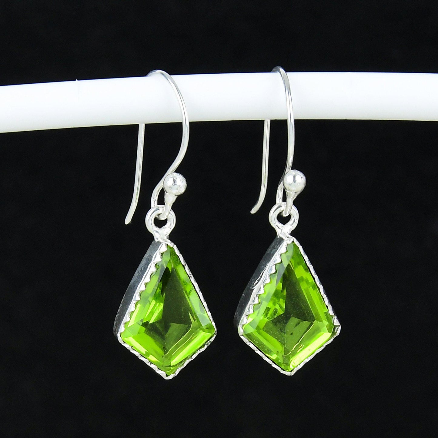 Green Peridot Gemstone Dangle Earrings