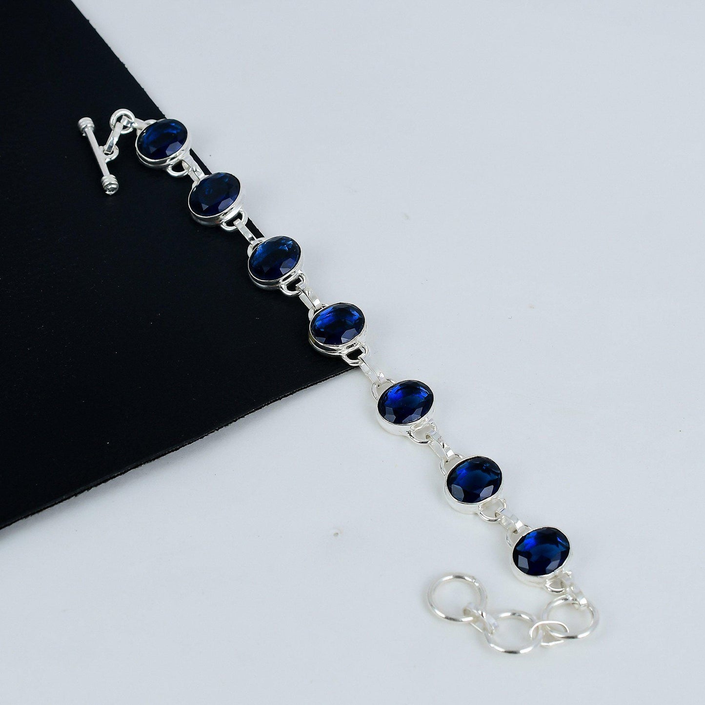 Blue Sapphire Gemstone Sterling Silver Bracelet