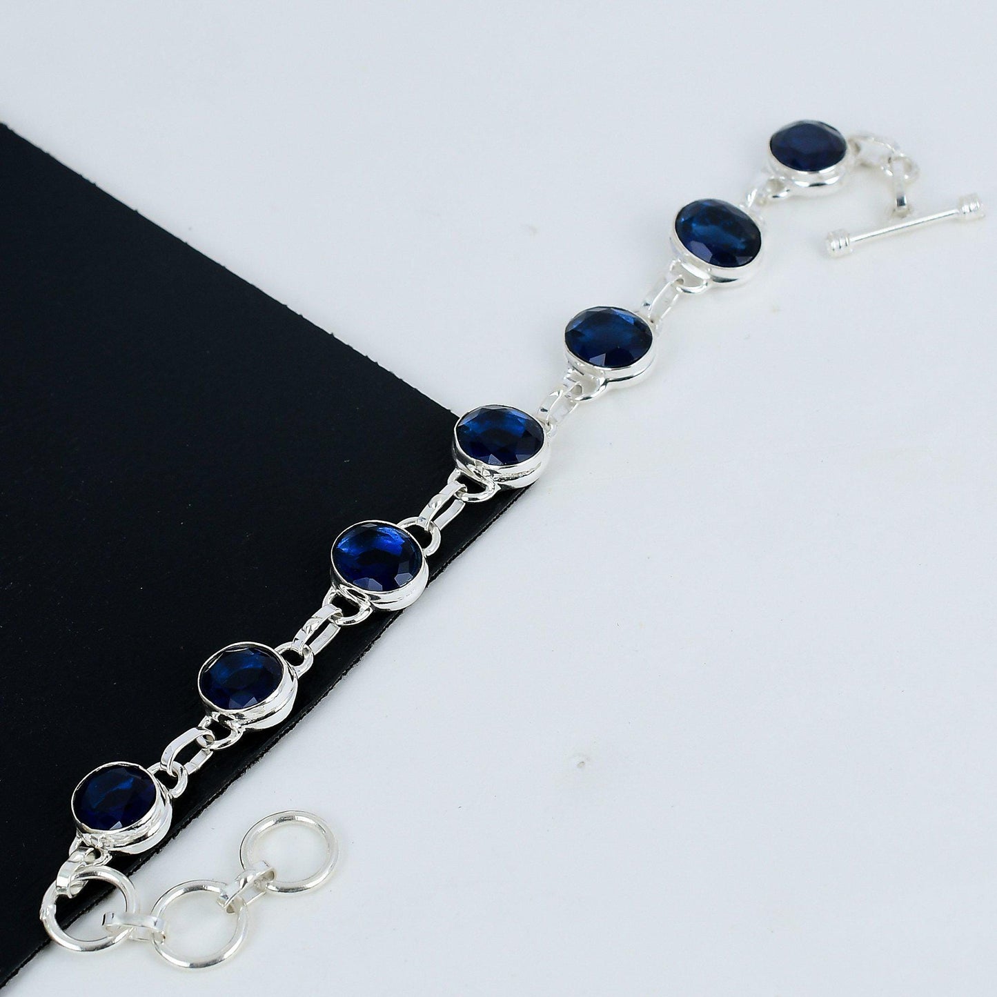 Blue Sapphire Gemstone Sterling Silver Bracelet