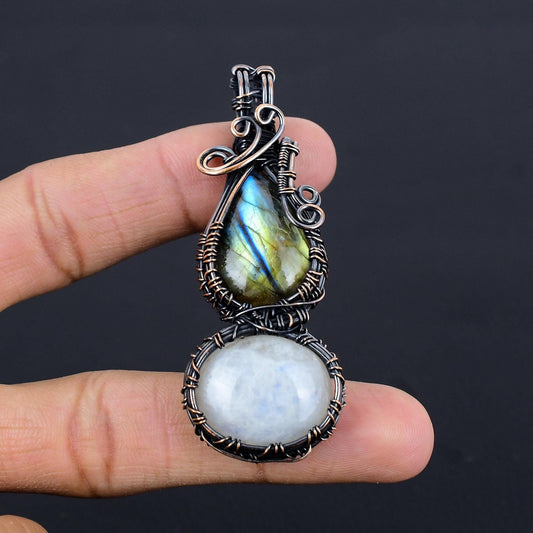 Blue Labradorite & White Moonstone Gemstone Pendant