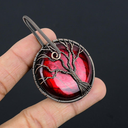 Red Fire Labradorite Gemstone Pendant