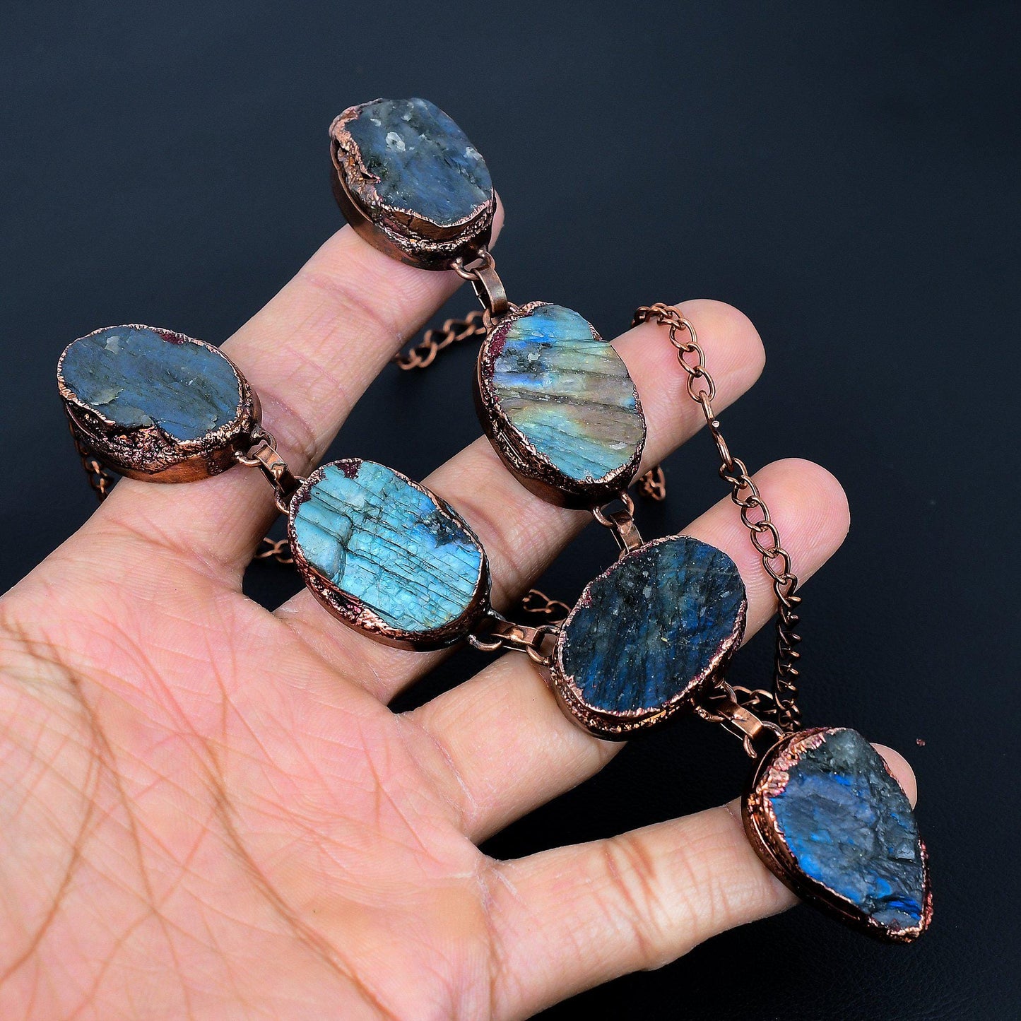 Blue Green Labradorite Gemstone Necklace