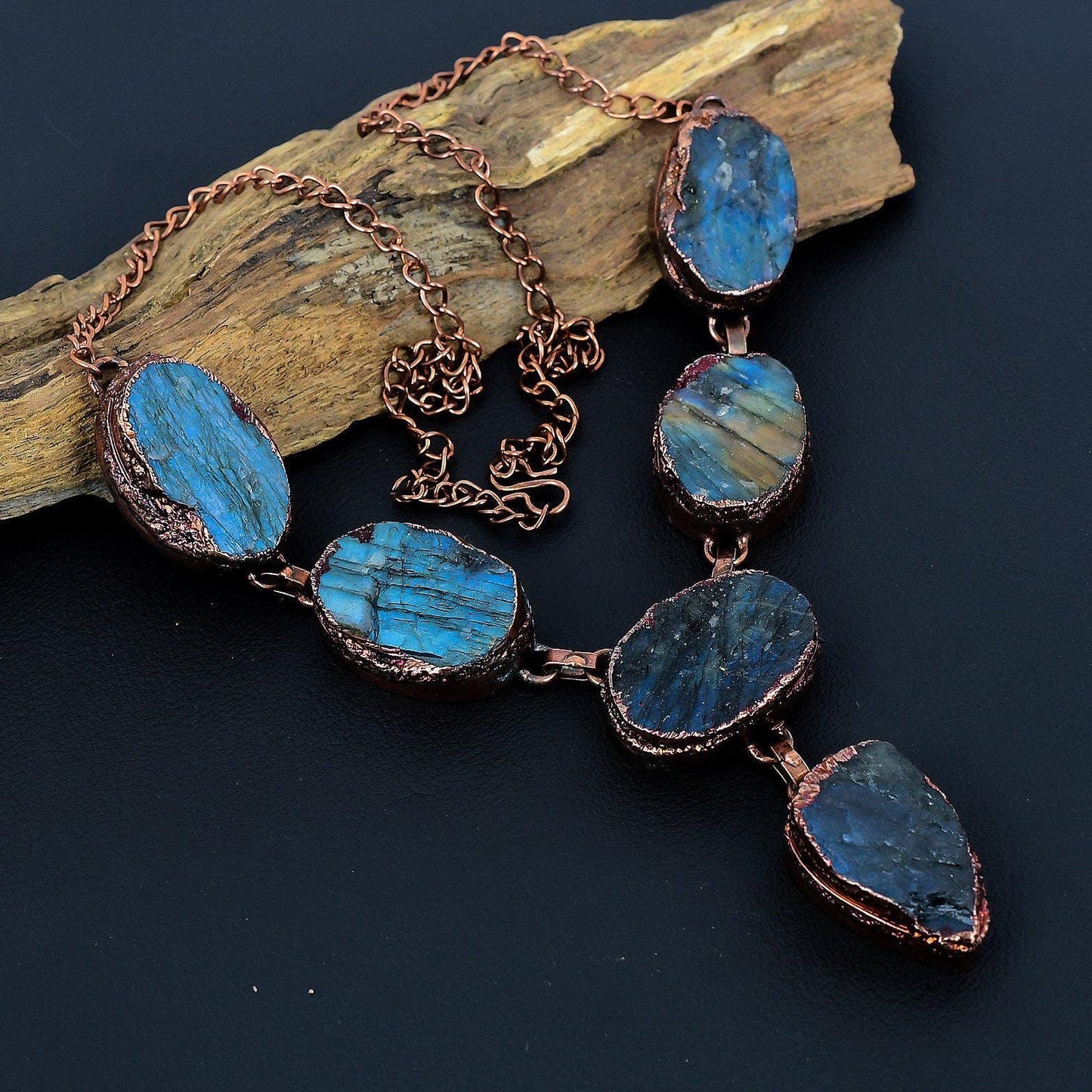 Blue Green Labradorite Gemstone Necklace