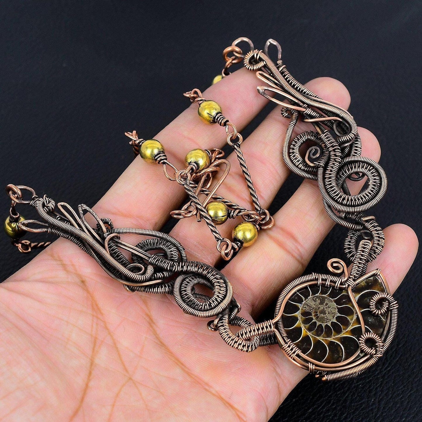 Copper Ammonite Gemstone Necklace