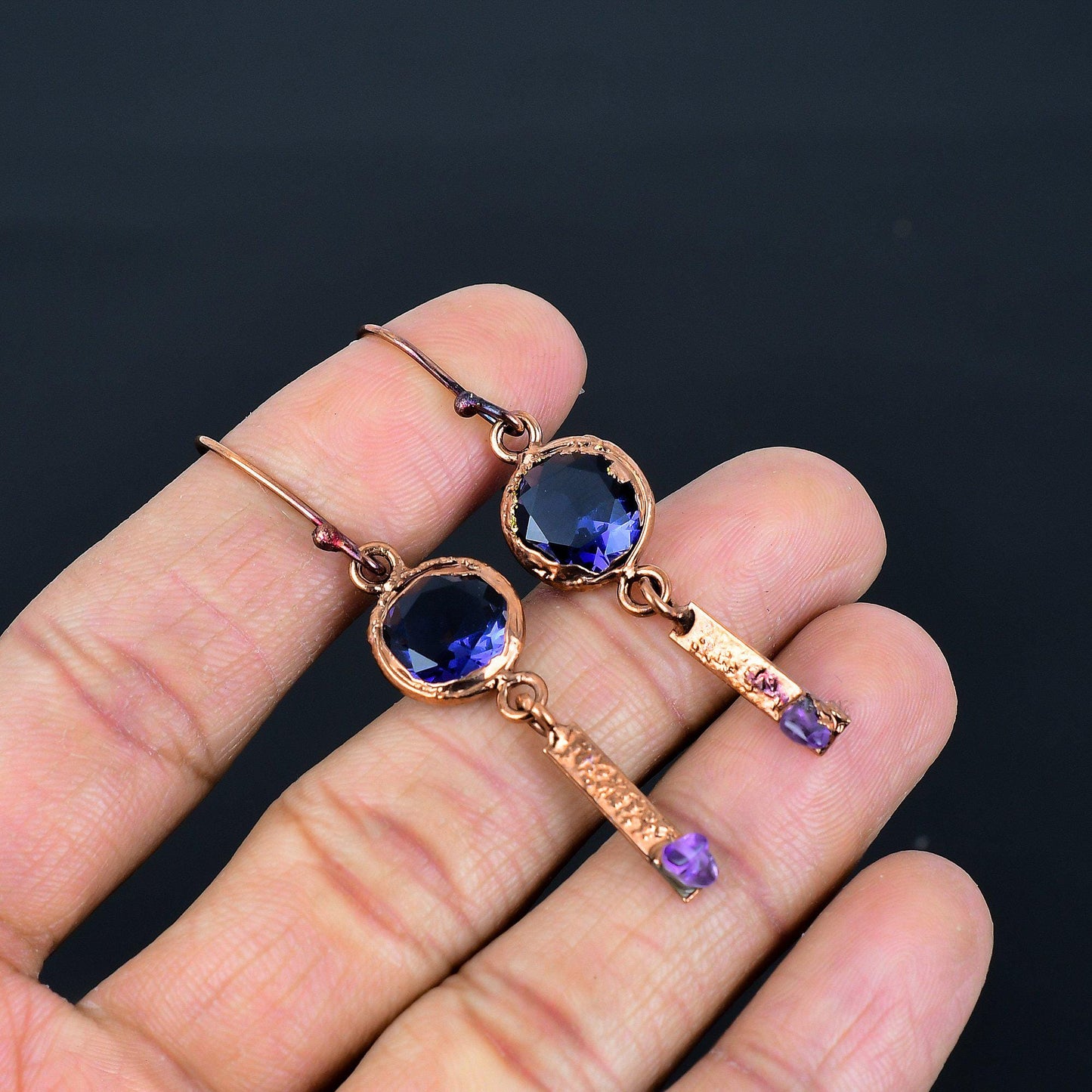 Purple Amethyst Gemstone Drop Earrings