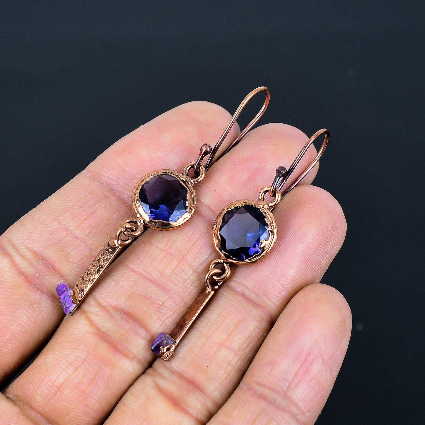Purple Amethyst Gemstone Drop Earrings
