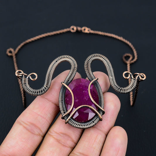 Ruby Gemstone Copper Pendant Necklace