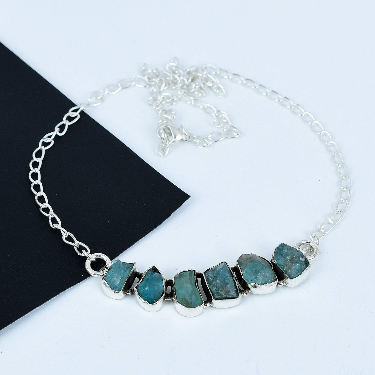 Raw Blue Apatite Sterling Silver Necklace