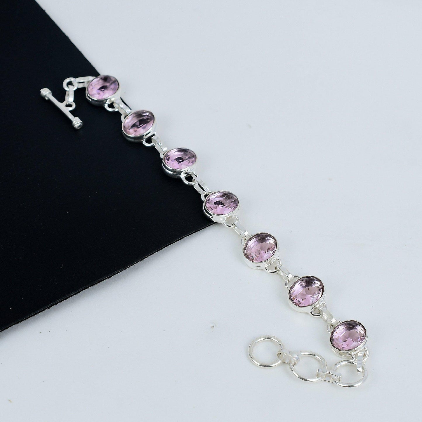 Pink Kunzite Sterling Silver Adjustable Bracelet
