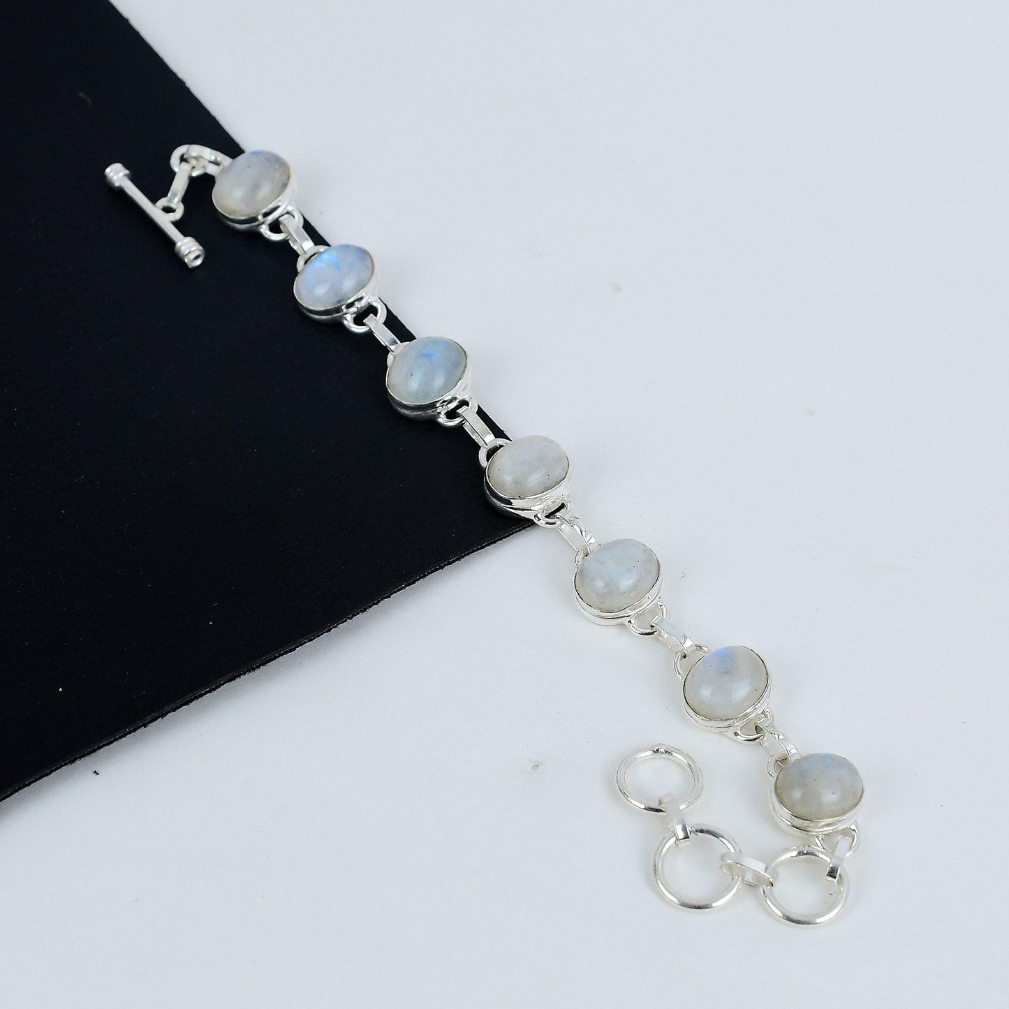 Rainbow Moonstone Gemstone Sterling Silver Bracelet