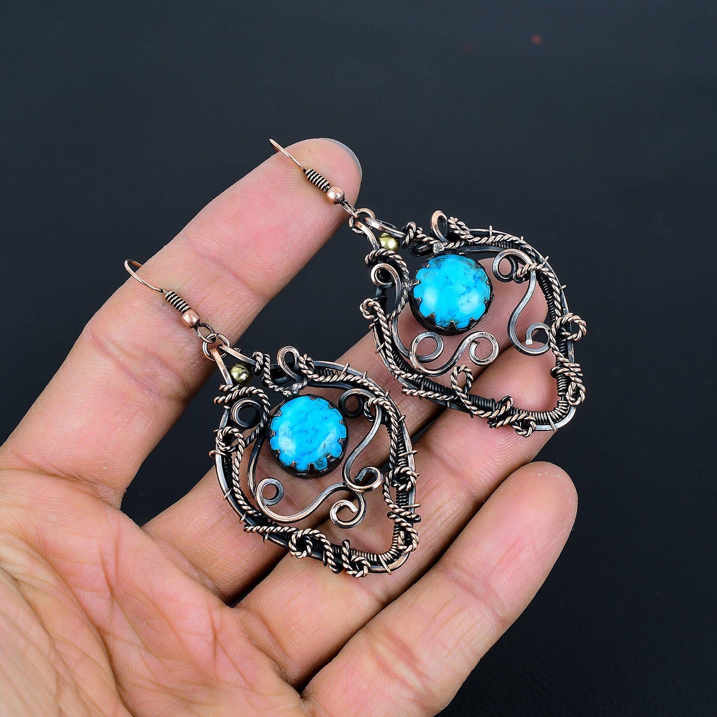 Turquoise Gemstone Wire Wrapped Earrings