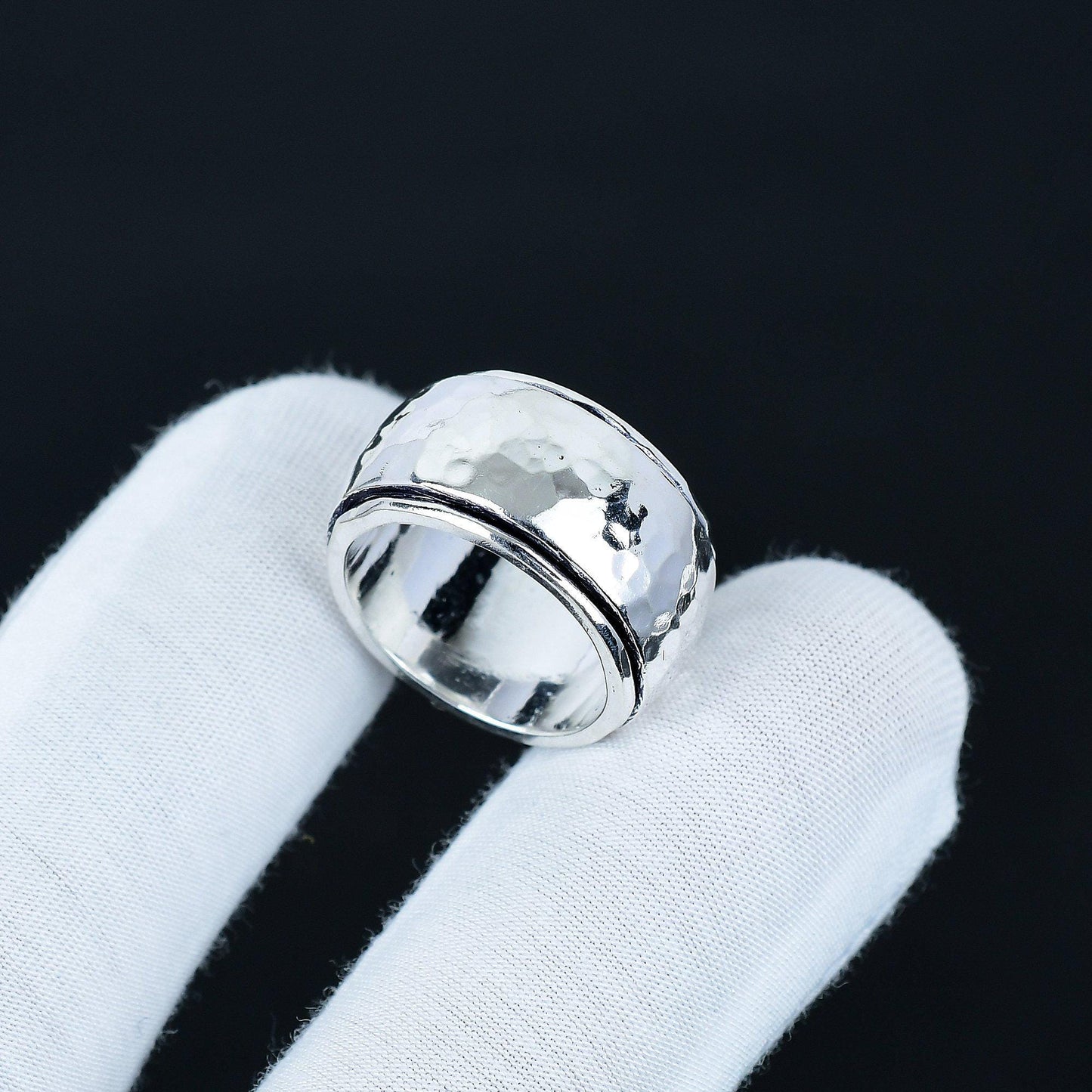 Silver Flower Gemstone Spinner Ring