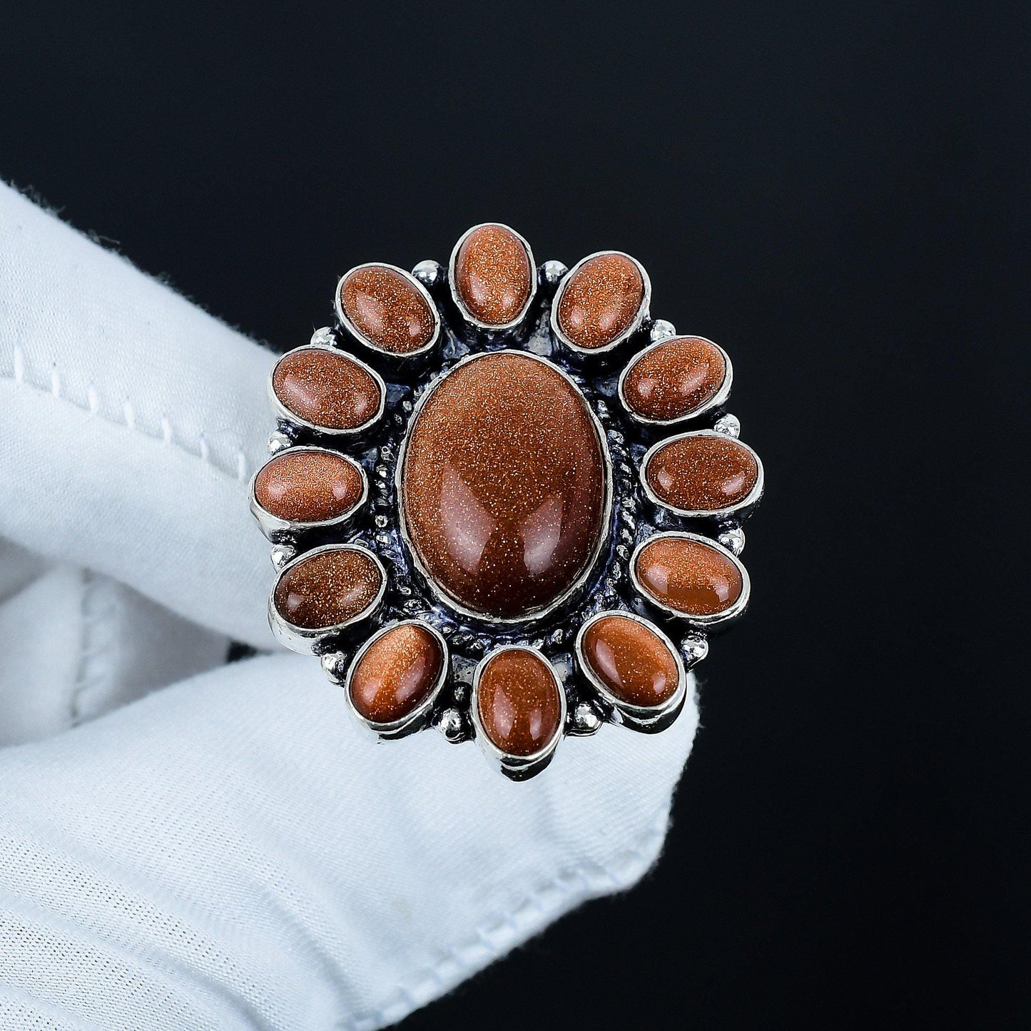 Orange Sunstone Sterling Silver Ring