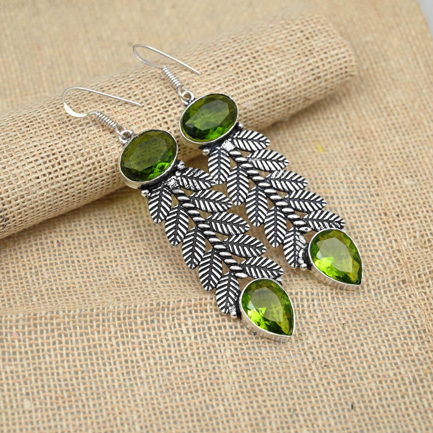 Green Peridot Sterling Silver Earrings
