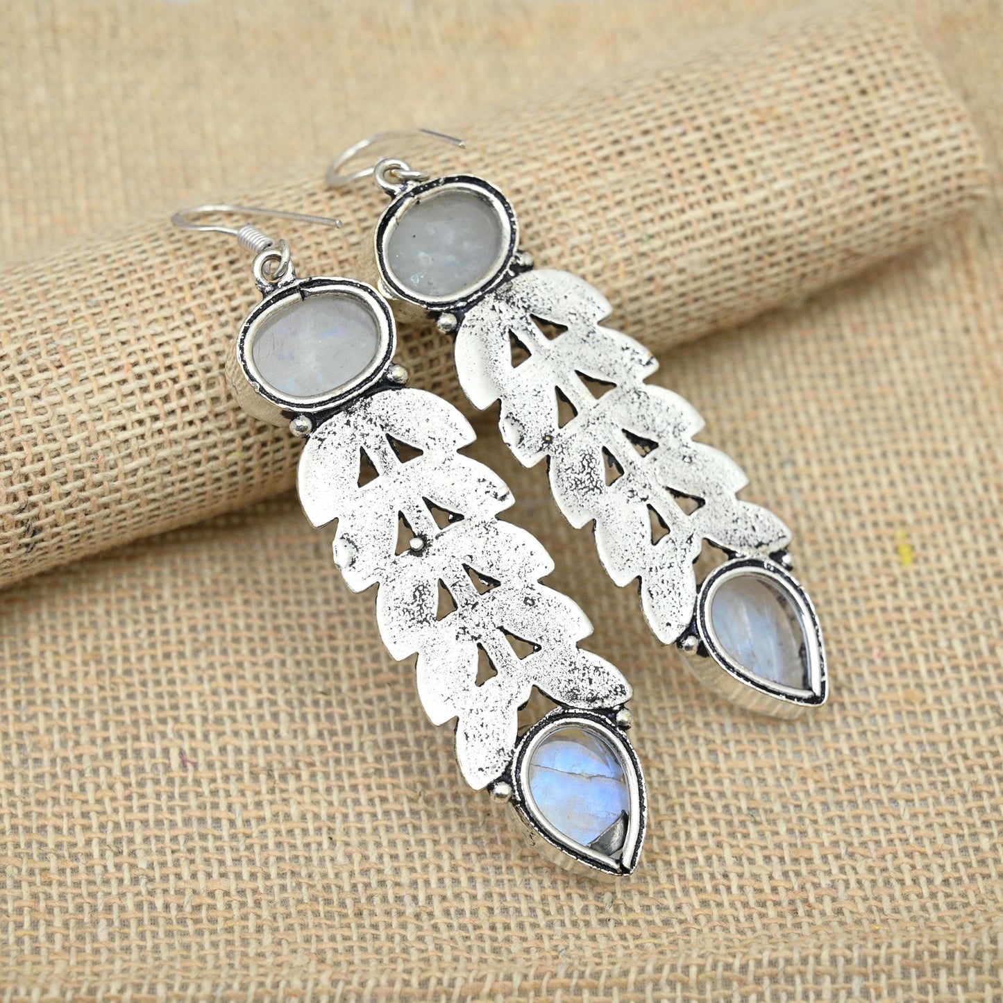 Rainbow Moonstone Sterling Silver Earrings