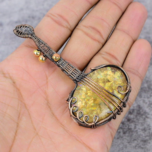 Copper Ethiopian Opal Gemstone Guitar Pendant