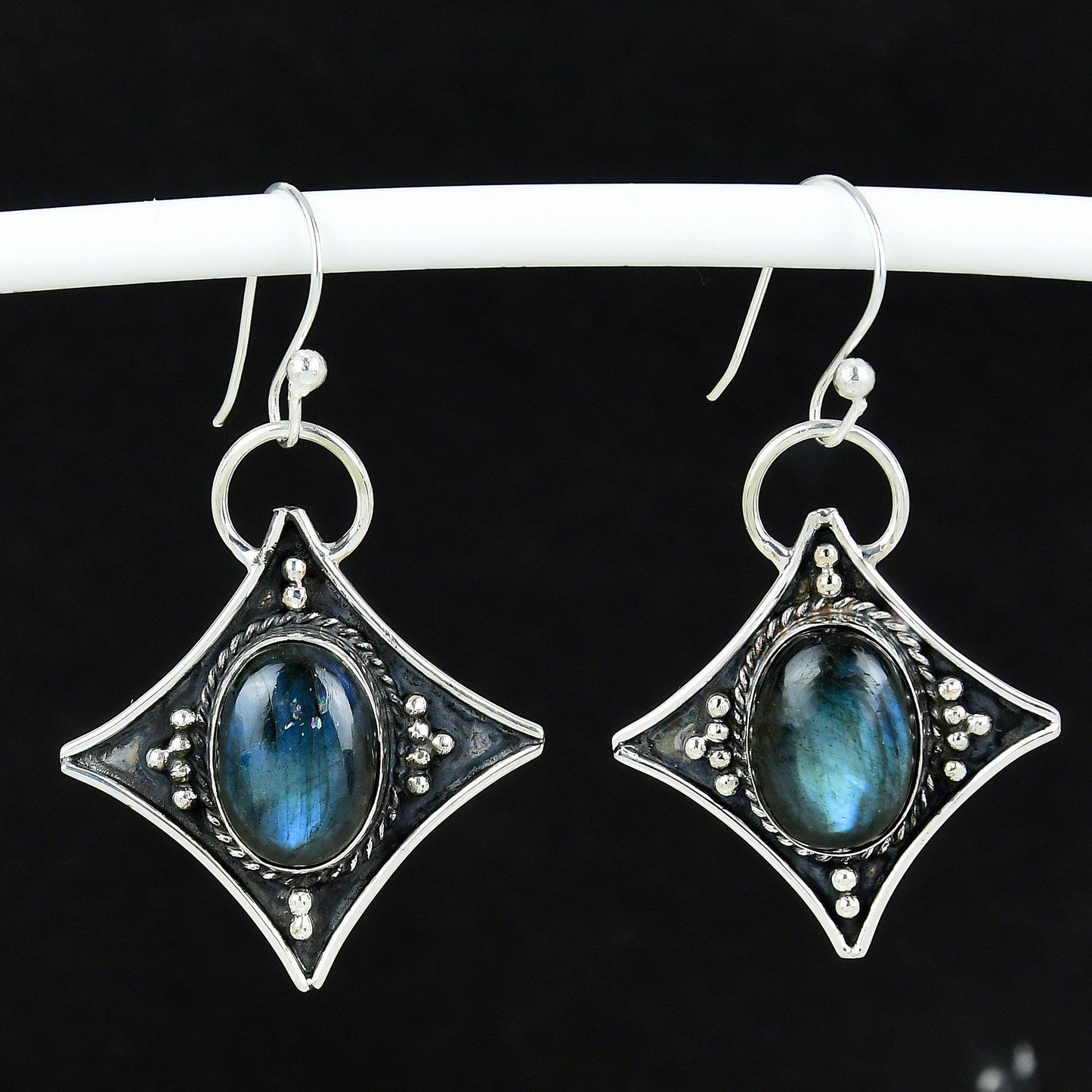 Blue Labradorite Gemstone Dangle Earrings