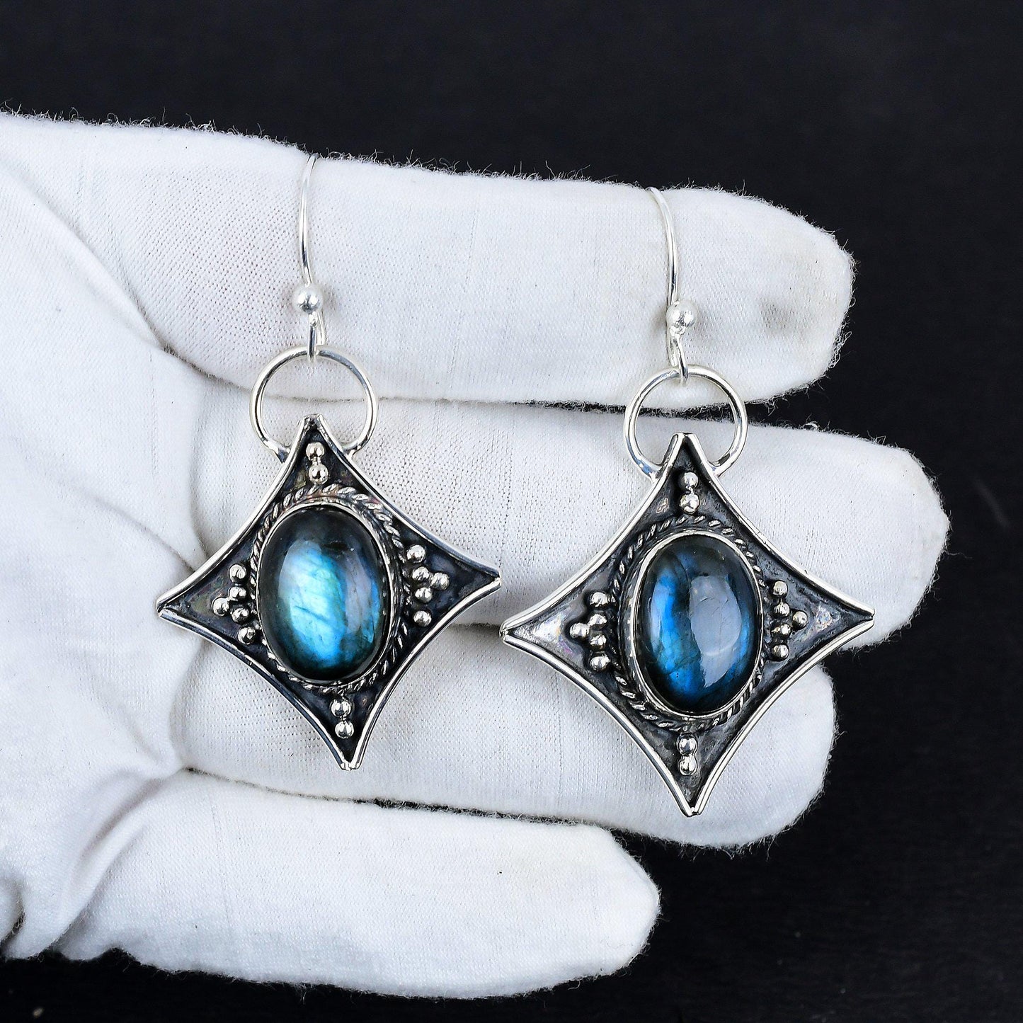 Blue Labradorite Gemstone Dangle Earrings