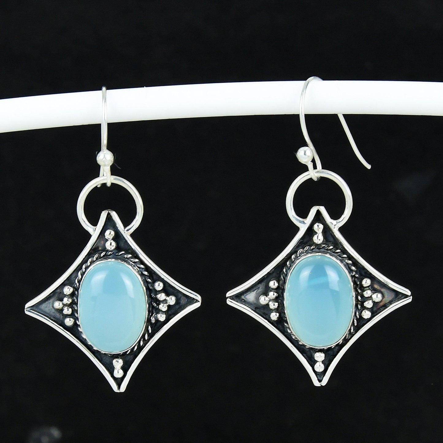 Blue Chalcedony Gemstone Dangle Earrings