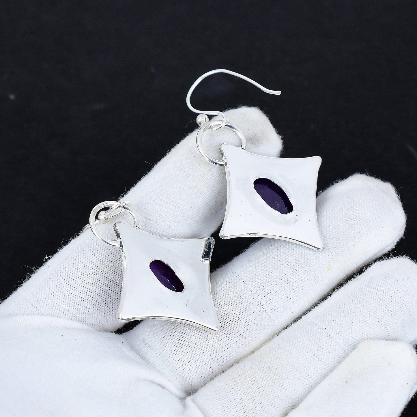 Purple Amethyst Gemstone Silver Dangle Earrings