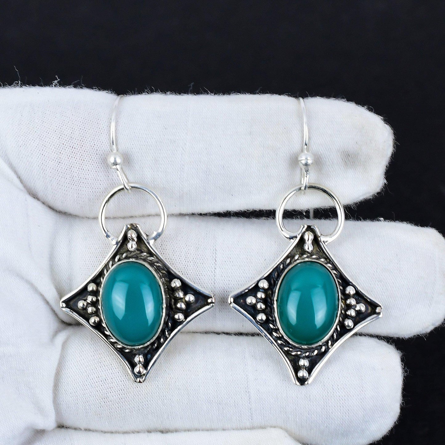 Green Onyx Gemstone Dangle Earrings