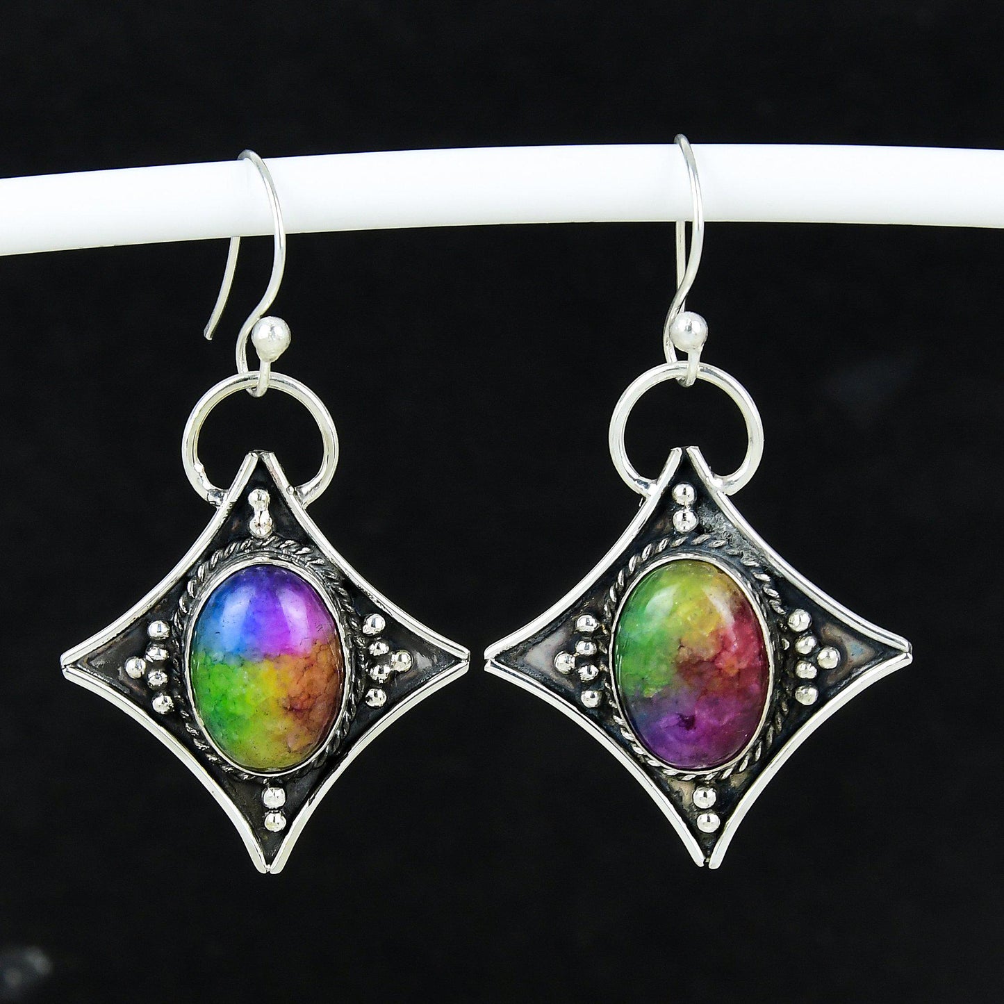 Rainbow Solar Quartz 925 Silver Dangle Earrings