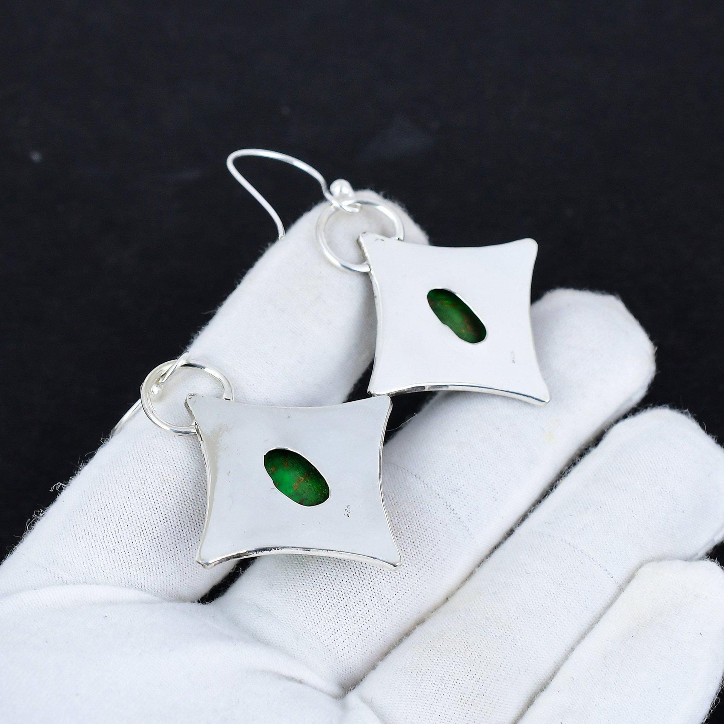 Green Turquoise Gemstone Dangle Earrings