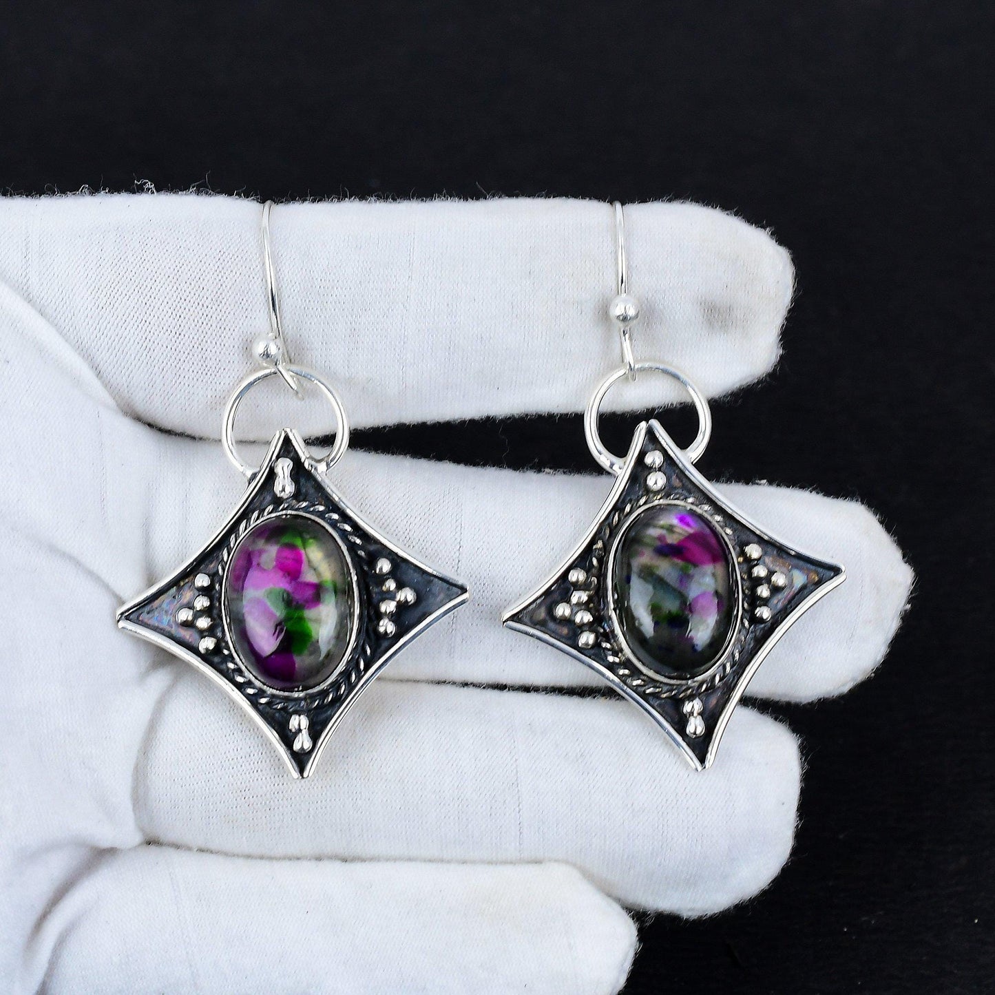 Colorful Labradorite Gemstone Dangle Earrings