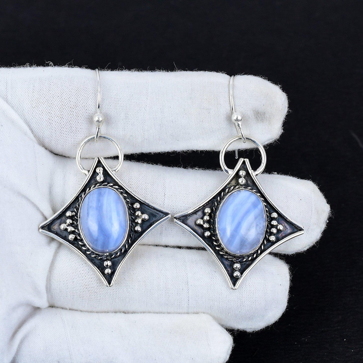 Blue Scheelite Gemstone Dangle Earrings