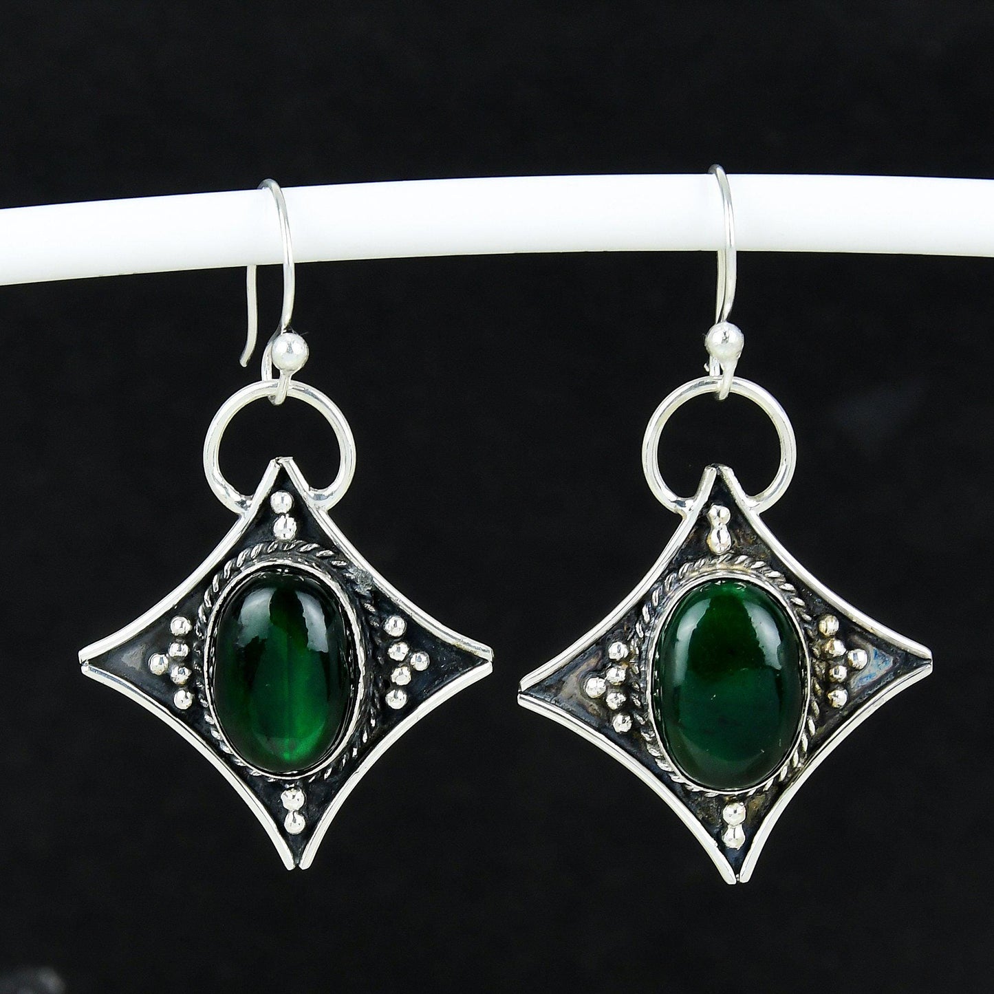 Green Fire Labradorite Gemstone Dangle Earrings