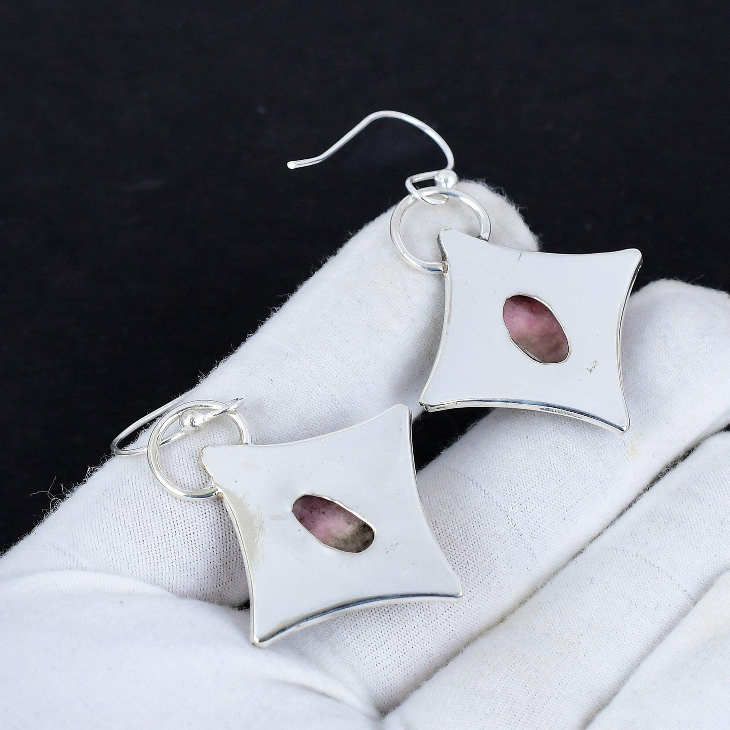 Pink Rhodochrosite Gemstone Dangle Earrings