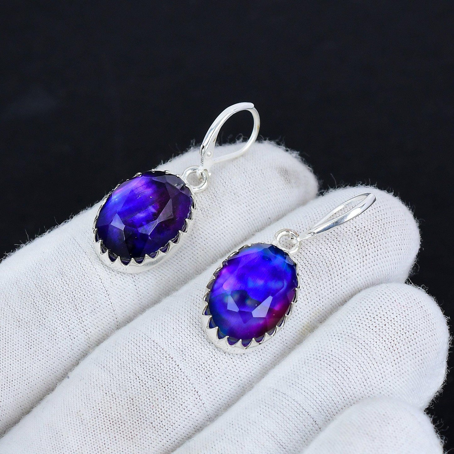 Blue Ammolite Sterling Silver Earrings
