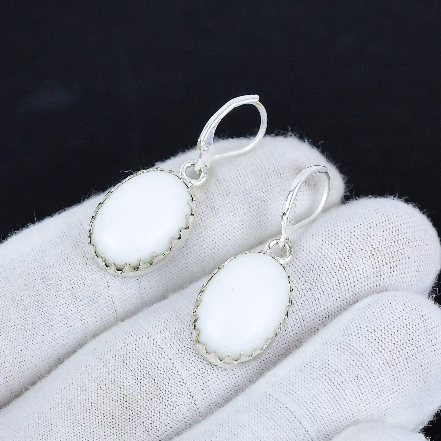 White Coral Gemstone Hook Earrings