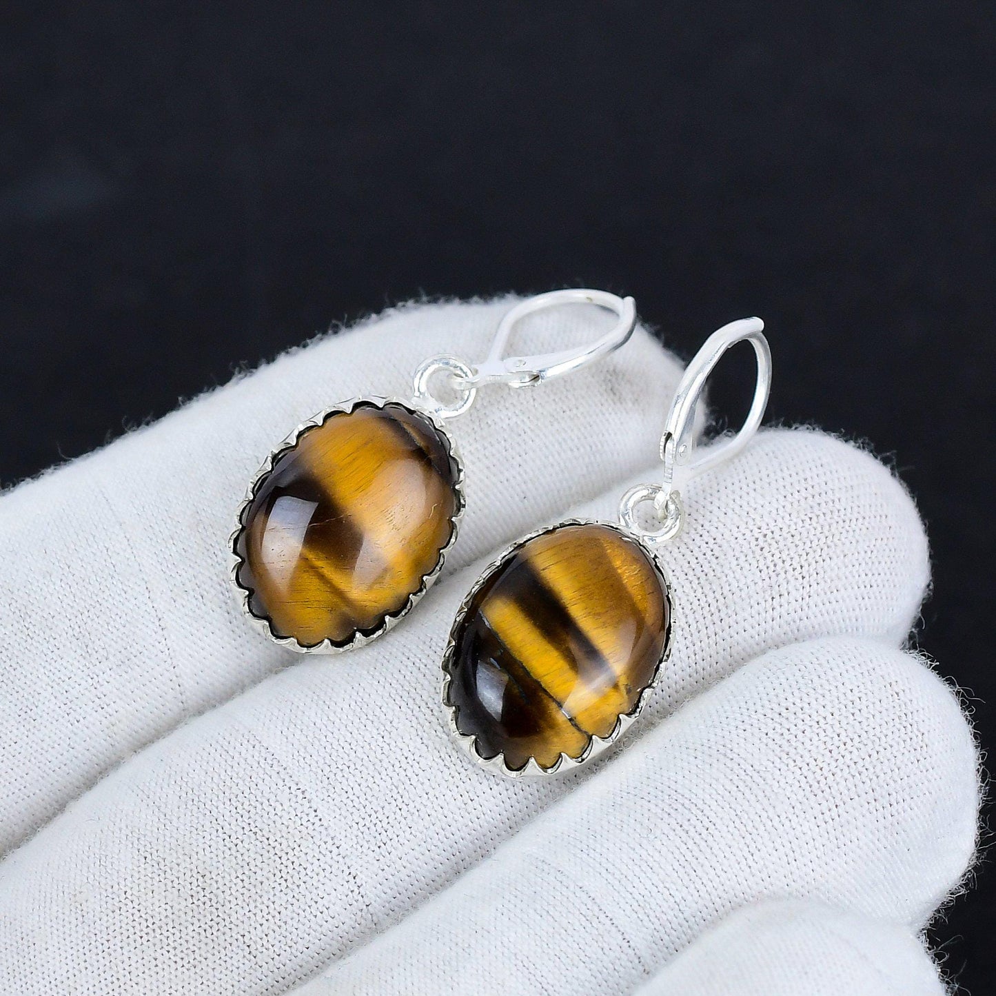 Brown Tiger’s Eye Sterling Silver Hook Earrings