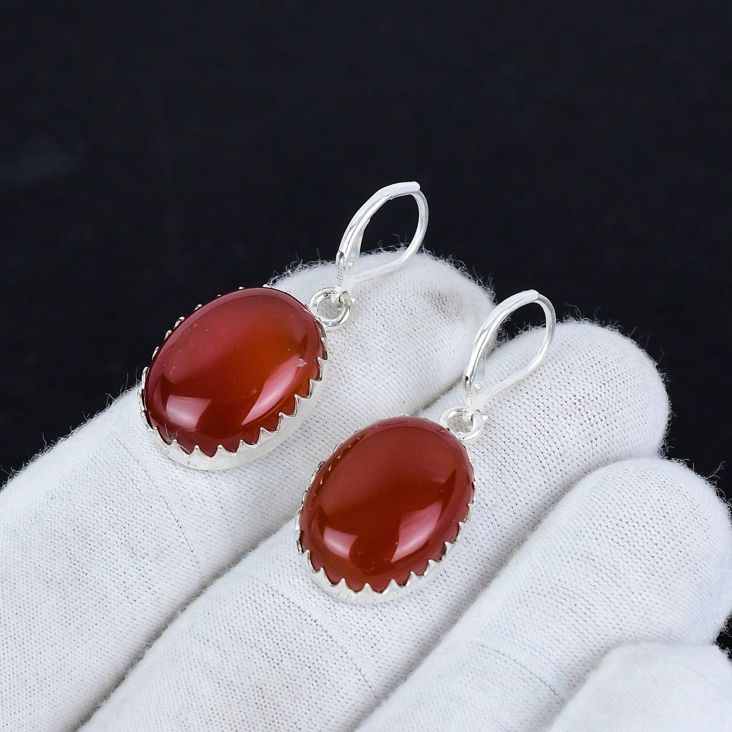 Orange Carnelian Gemstone Hook Earrings