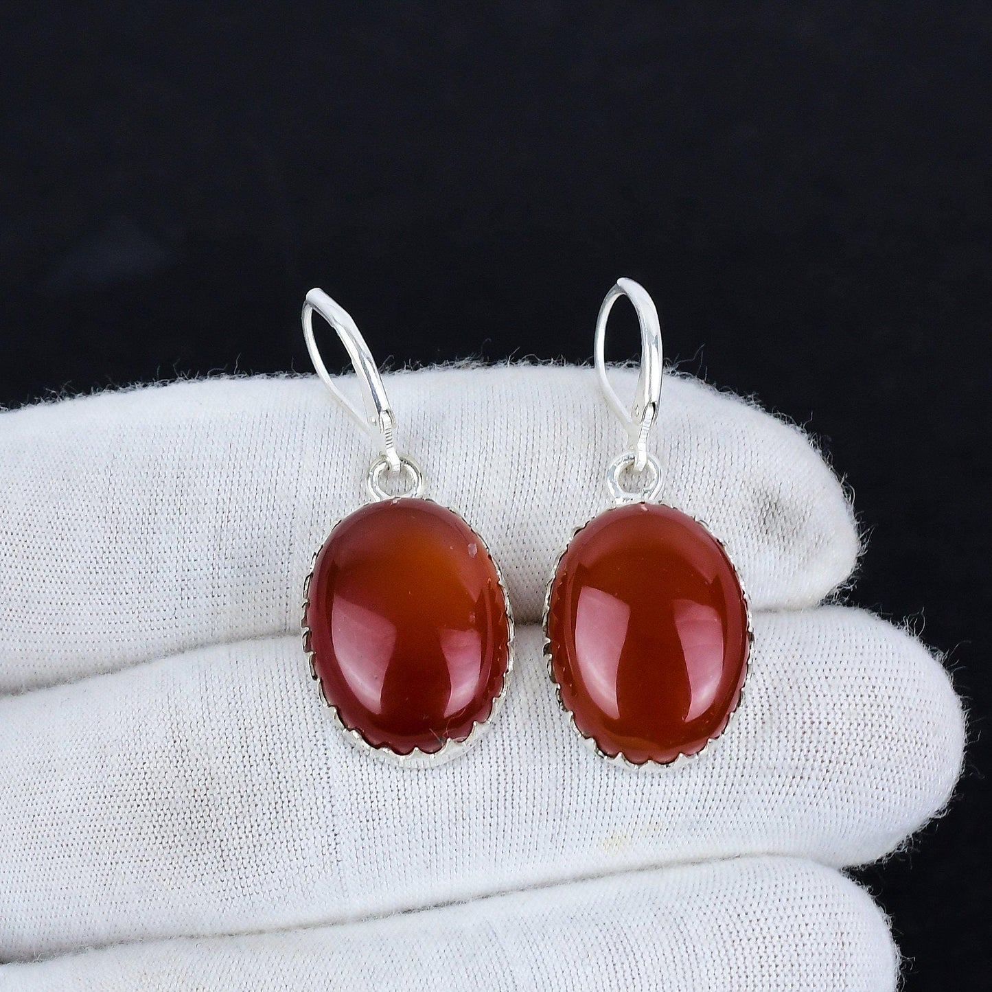 Orange Carnelian Gemstone Hook Earrings