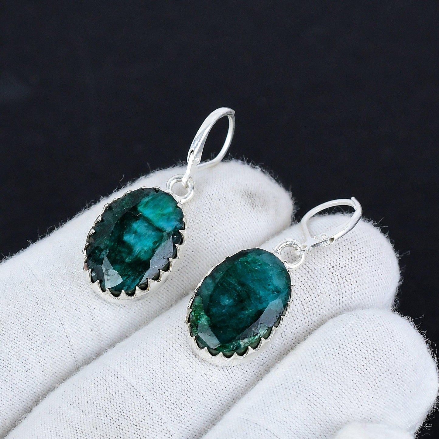 Emerald Sterling Silver Hook Earrings