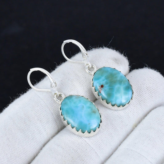 Blue Larimar Gemstone Sterling Silver Earrings