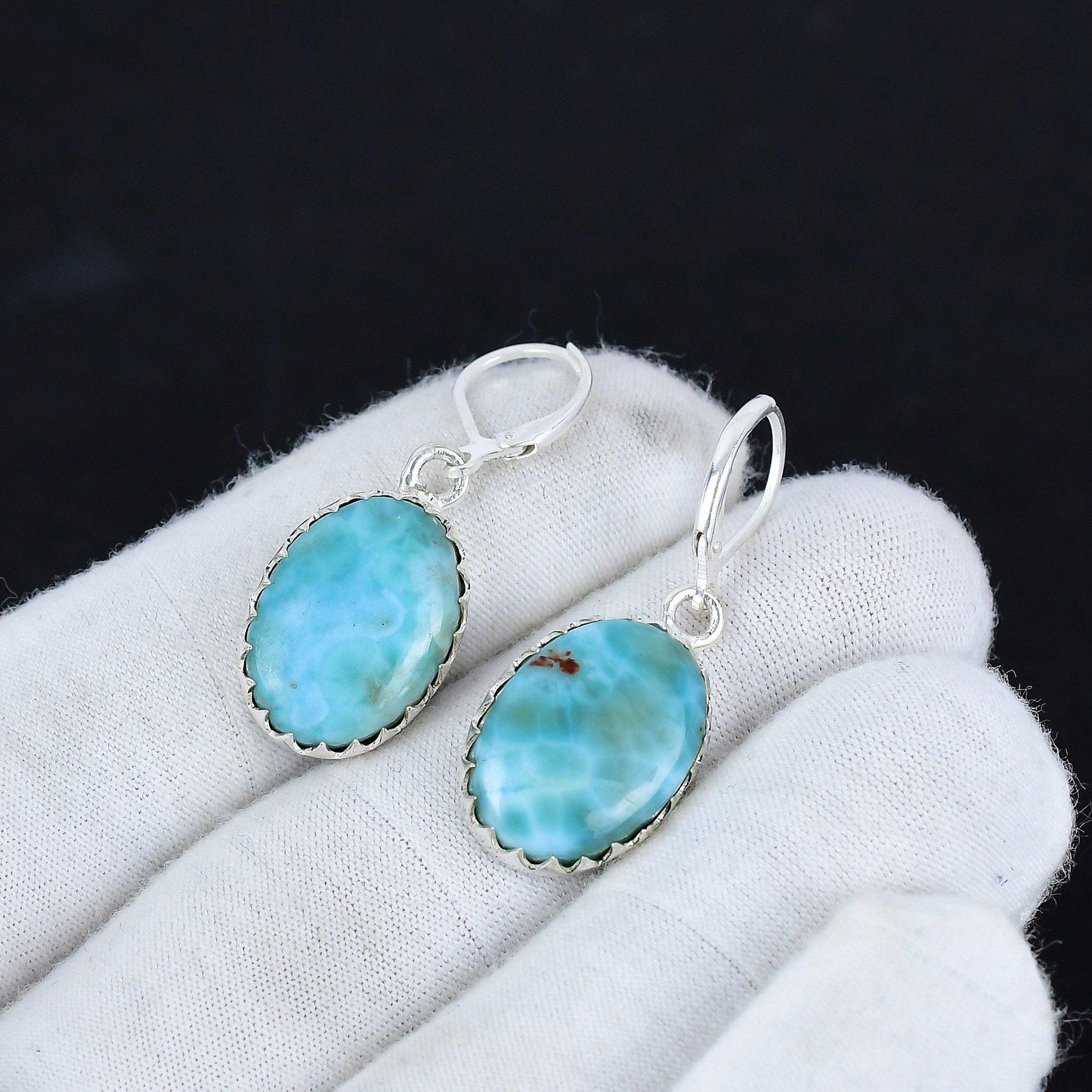 Blue Larimar Gemstone Sterling Silver Earrings