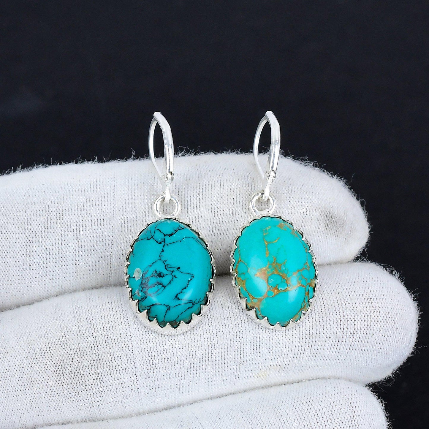 Turquoise Gemstone Silver Dangle Earrings