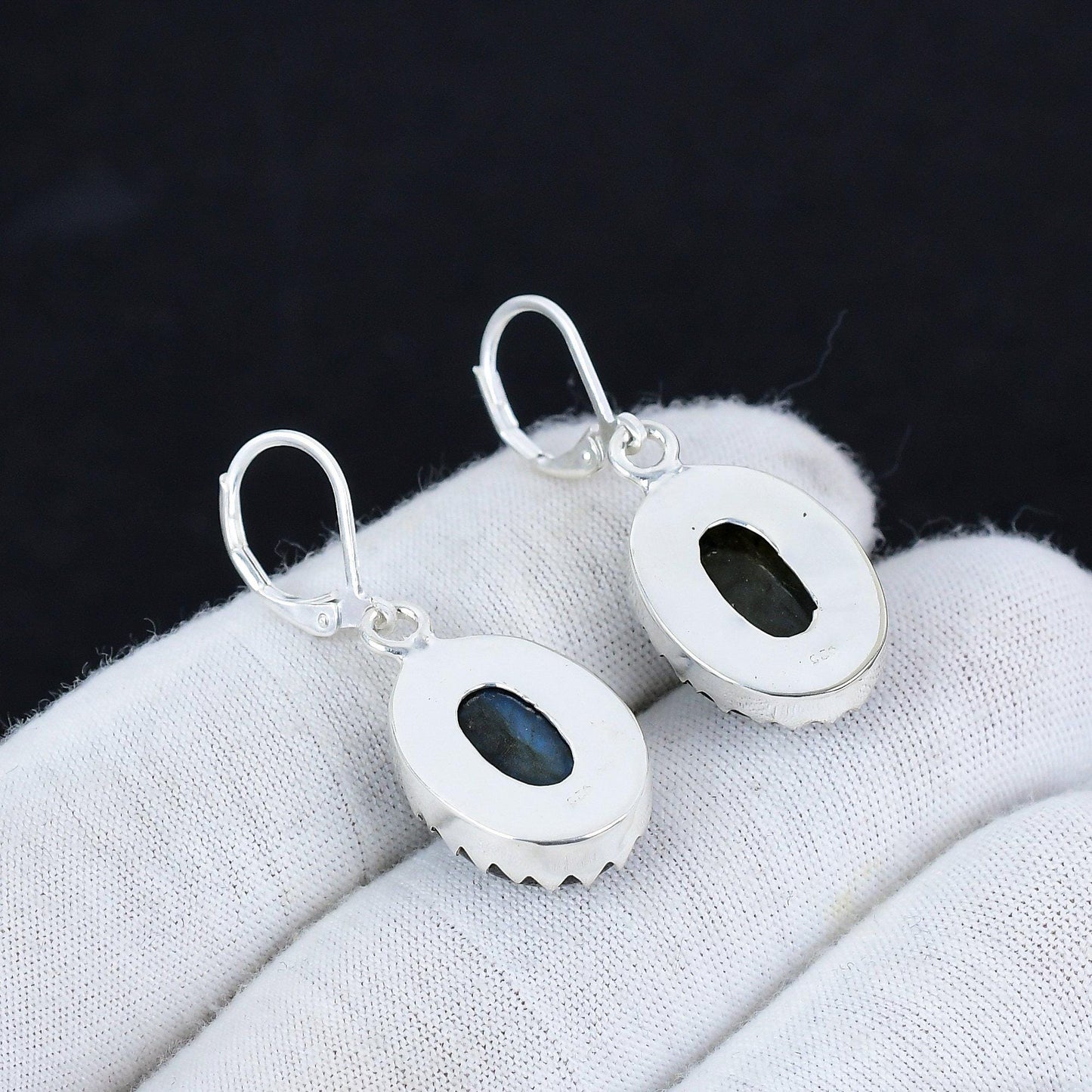 Blue-Green Labradorite Gemstone Earrings