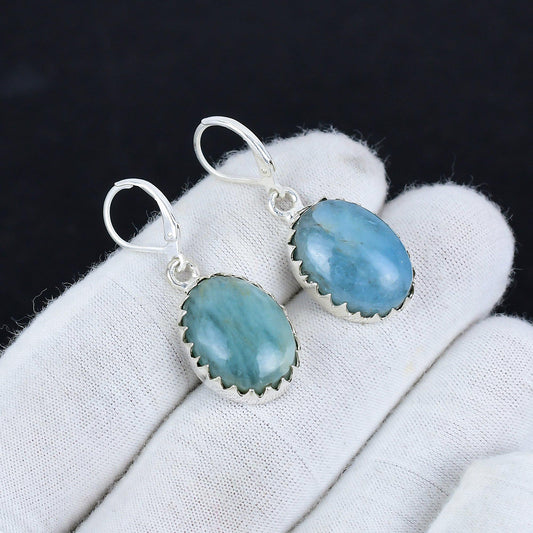 Blue Aquamarine Gemstone Earrings